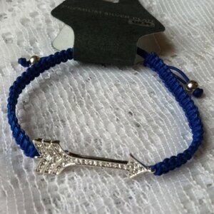 NEW Silver CZ Arrow Blue Cord Adjustable Bracelet